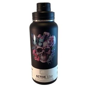 HYDRAPEAK Skulls, Flowers, Butterflies Hot & Cold Insulated Water Bottle Black